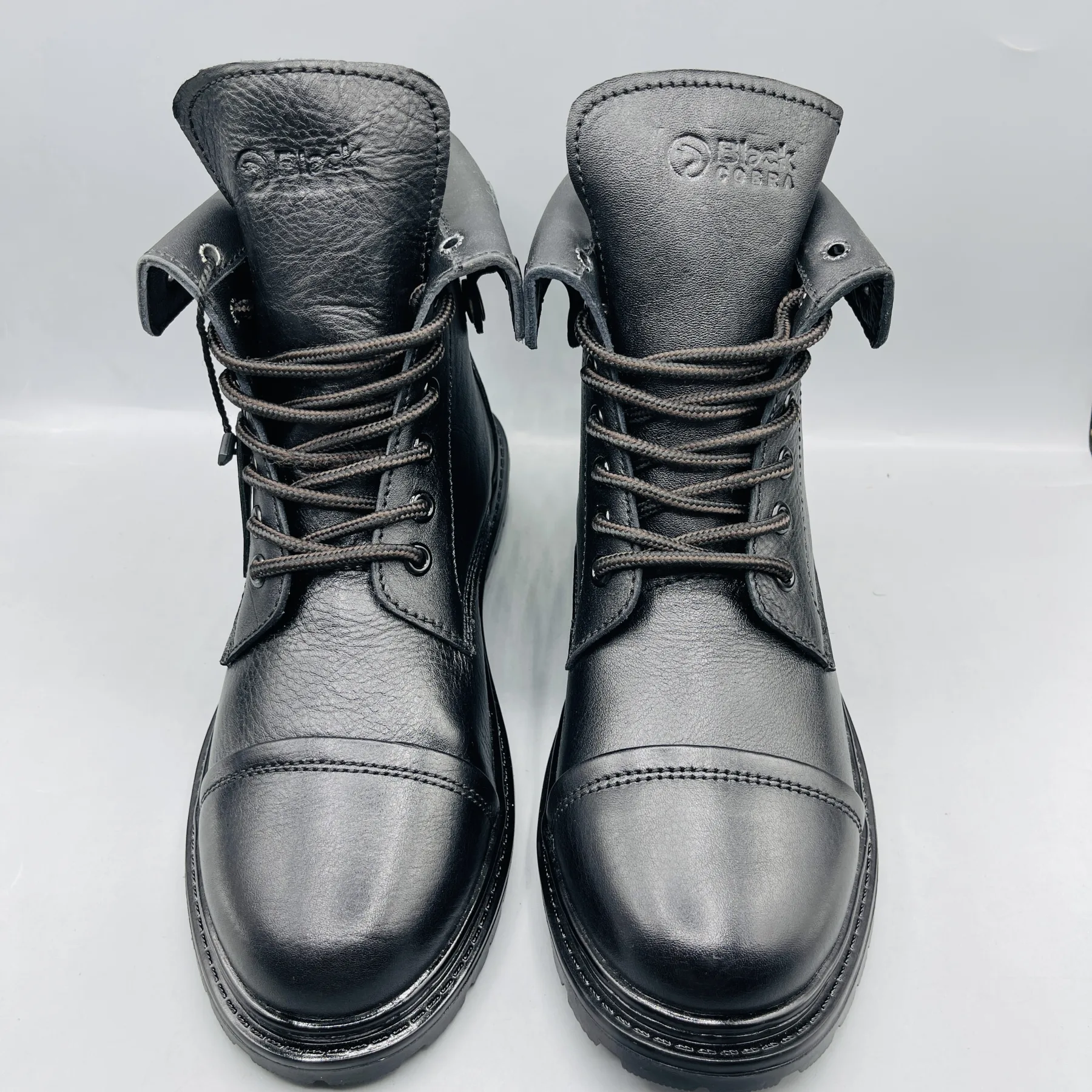 Black Leather Combat Boots- BC506 Black